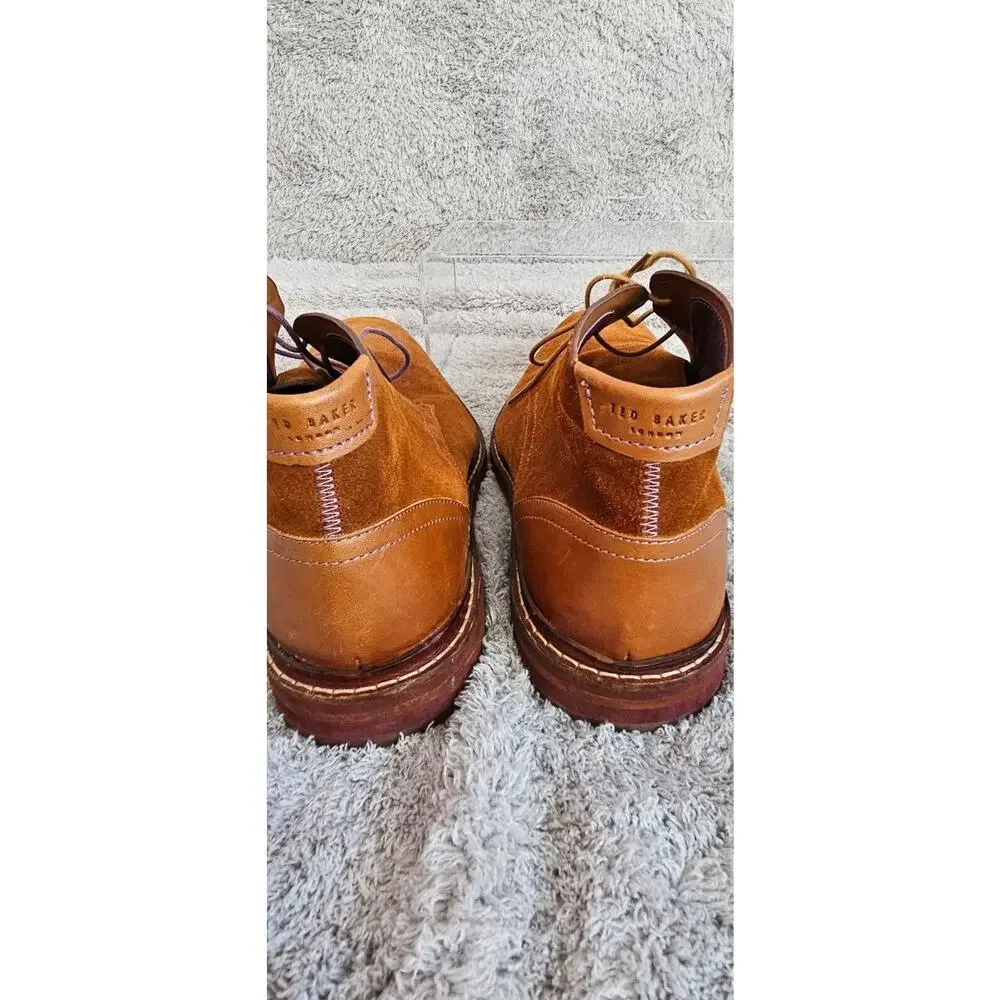 Ted Baker London Azzlan Chukka Leather Ankle Boot Shoes Brown Purple Stitch 11.5